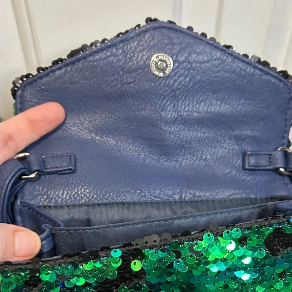 Emerald Green Sequin Crossbody Bag with Blue Accents